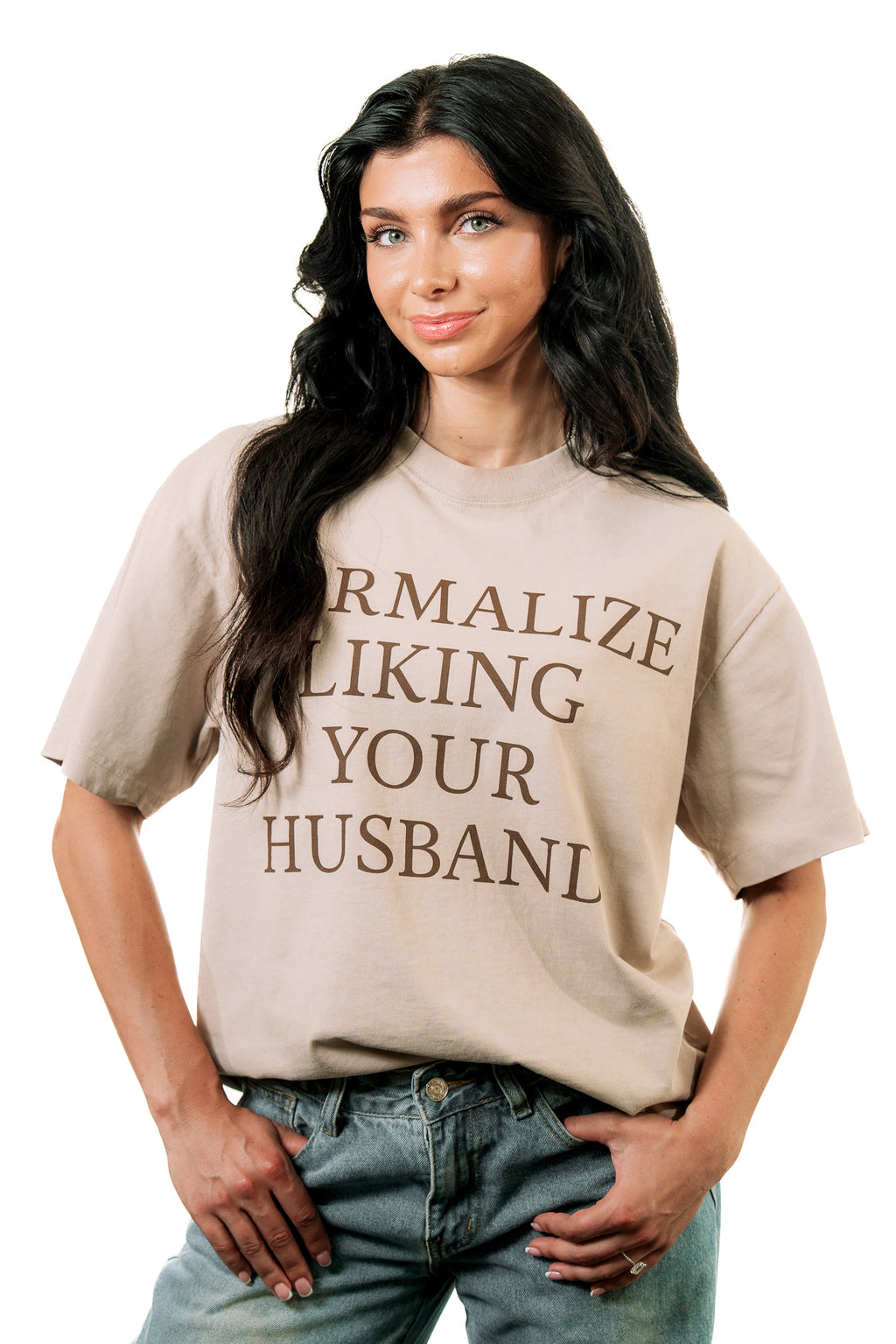 Normalize Liking Your Husband Oversized Tee - Latte